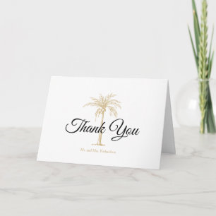 Carte De Remerciements Elégant Tropical Gold Palm Tree photo Mariage