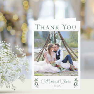 Carte De Remerciements Élégant vert Eucalyptus feuille Mariage photo plié