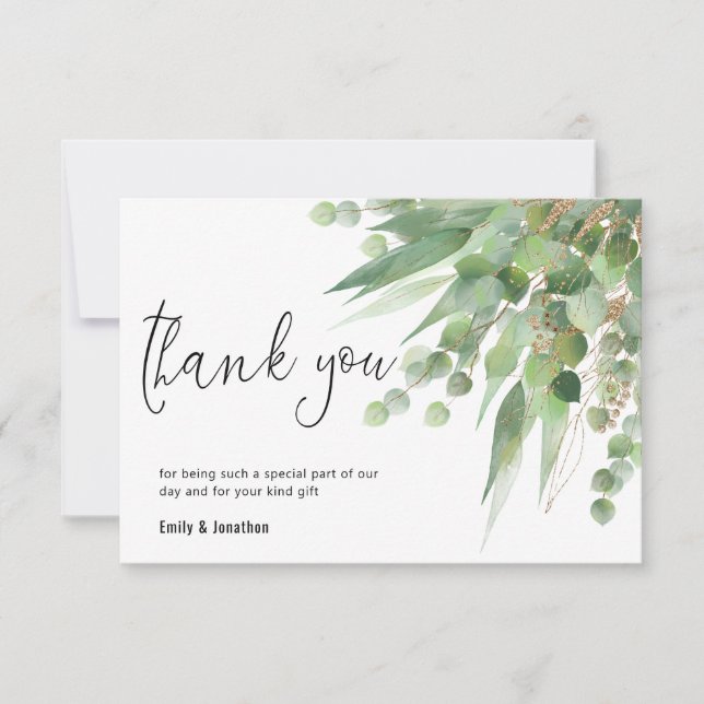 Carte De Remerciements Elégant Vert Eucalyptus Feuille Script Photo (Devant)