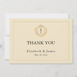 Carte De Remerciements Elégant vieil argent Crest - ivoire et Mariage or