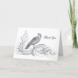 Carte De Remerciements Elégant Vintage Bird Mariage funérailles pliées No