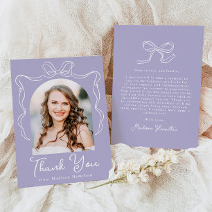 Carte De Remerciements Élégant Vintage Bow Purple Photo Graduation
