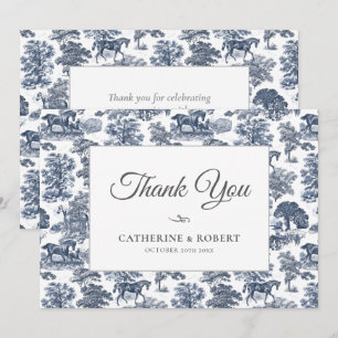 Carte De Remerciements Elégant Vintage Chic Blue Horse Toile Mariage
