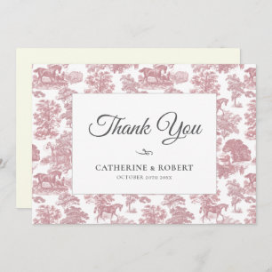 Carte De Remerciements Élégant Vintage Chic Rose Cheval Toile Mariage