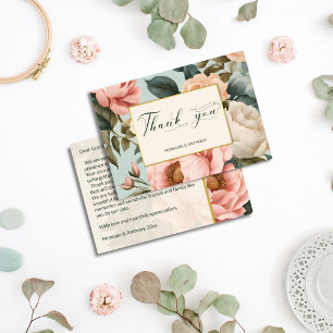 Carte De Remerciements Elégant vintage chic roses de tourbe de pêche