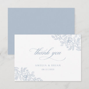 Carte De Remerciements Élégant Vintage Floral Dusty Blue Script Mariage