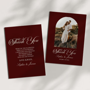 Carte De Remerciements Élégant Vintage Ivoire Burgundy Photo Mariage