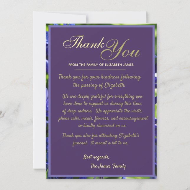 Carte De Remerciements Élégant violet Agapanthus Fleurs Bereavement (Devant)