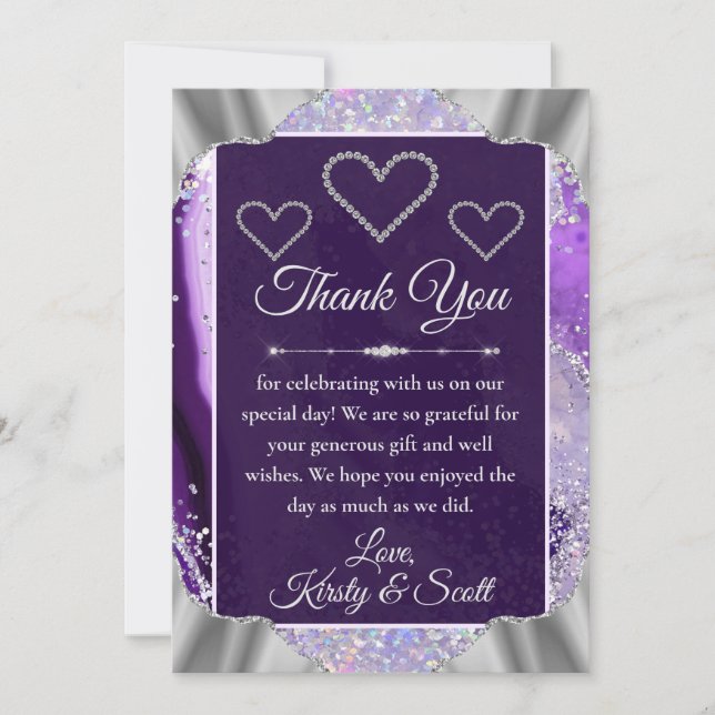 Carte De Remerciements Élégant violet Faux Holo Parties scintillant Maria (Devant)