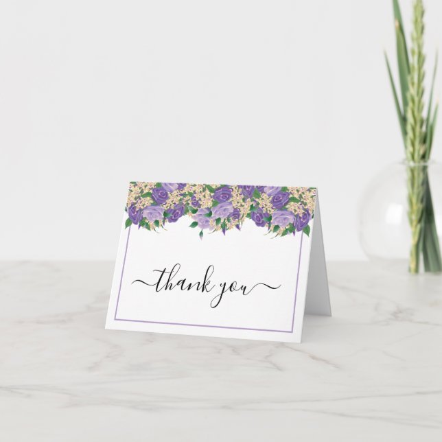 Carte De Remerciements Élégant violet floral | Lace Anniversaire (Devant)