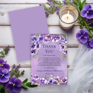 Carte De Remerciements Elegant Violet Floral Wedding Thank You Card