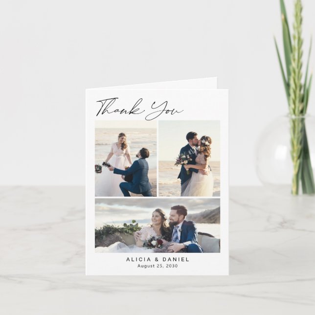 Carte De Remerciements Elegant wedding 4 photo collage (Devant)