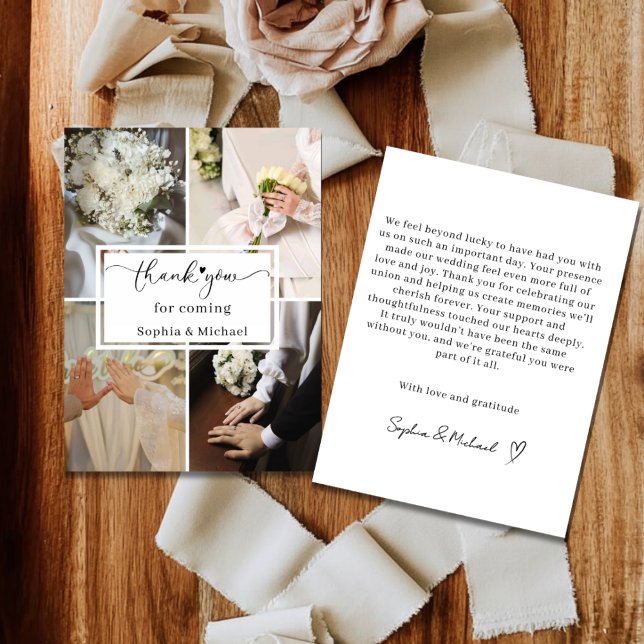 Carte De Remerciements Elegant Wedding Thank You Card with Photo Collage  (Créateur téléchargé)