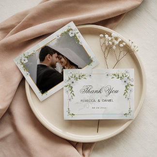 Carte De Remerciements Elegant White Floral Wedding Photo Thank You Card
