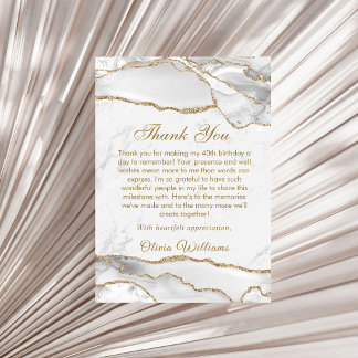 Carte De Remerciements Elegant White & Gold Birthday Party Thank you