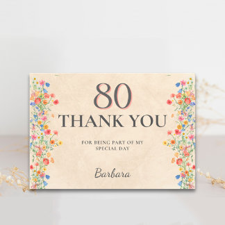Carte De Remerciements Elegant Wildflower 80th Birthday Thanks