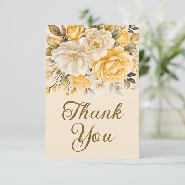 Carte De Remerciements Elegant Yellow Ivory Cream Floral Surprise (Debout devant)