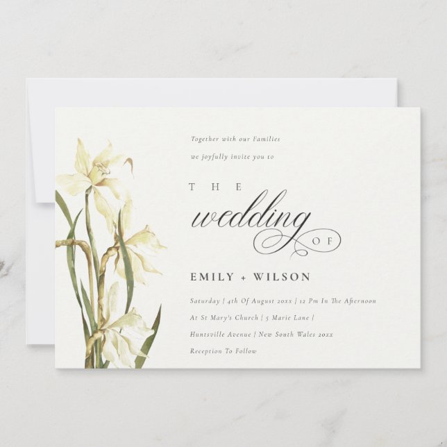 Carte De Remerciements Elégante aquarelle blanc Daffodil Mariage Invitati (Devant)
