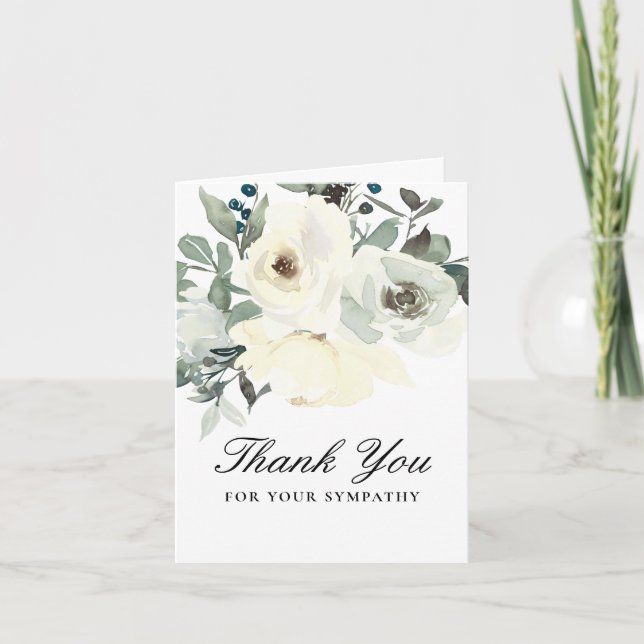 Carte De Remerciements Elégante aquarelle blanc Floral funéraire (Devant)