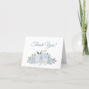 Carte De Remerciements Elégante aquarelle bleu Dusty Photo Mariage Floral
