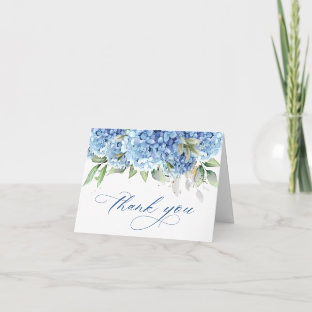 Carte De Remerciements Elégante aquarelle bleu Hydrangea Flower Simple (Devant)