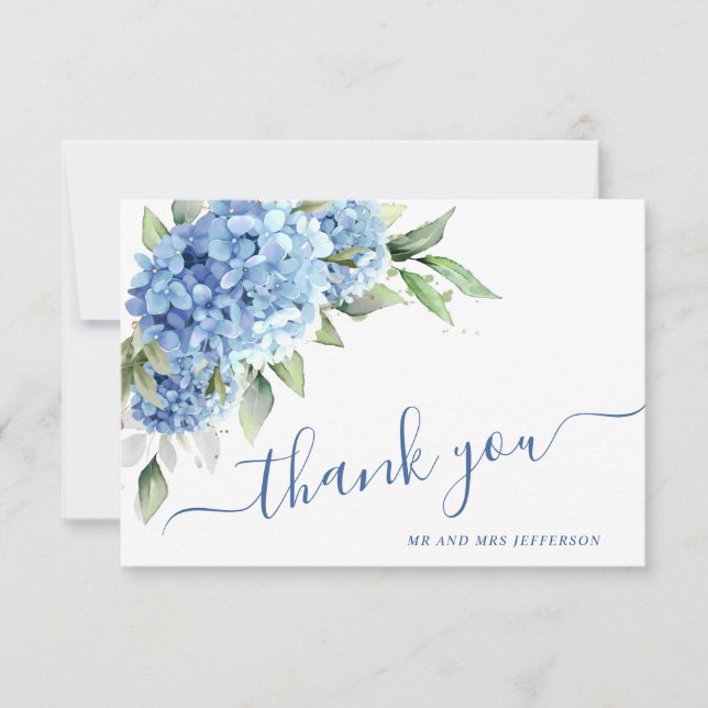 Carte De Remerciements Elégante aquarelle Bleu Hydrangée Fleurs Simple (Devant)