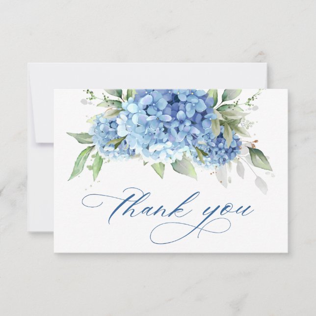 Carte De Remerciements Elégante aquarelle Bleu Hydrangée Fleurs Simple (Devant)