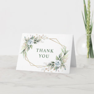 Carte De Remerciements Elégante aquarelle Dusty Blue Foliing