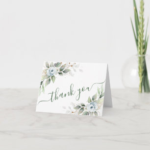 Carte De Remerciements Elégante aquarelle Dusty Blue Foliing