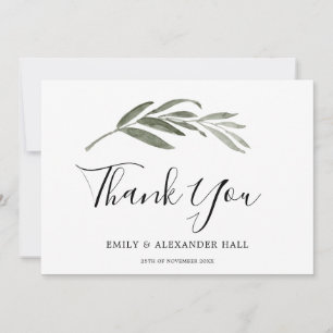 Carte De Remerciements Elégante aquarelle Feuille verte Mariage moderne