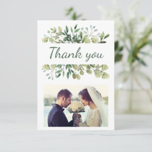 Carte De Remerciements Elégante aquarelle Feuilles photo de mariage perso
