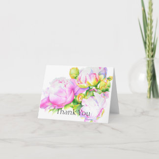 Carte De Remerciements Elégante aquarelle fleurie de pivoine rose