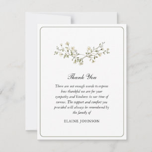 Carte De Remerciements Elégante aquarelle Fleurs blanches Funérailles Pho