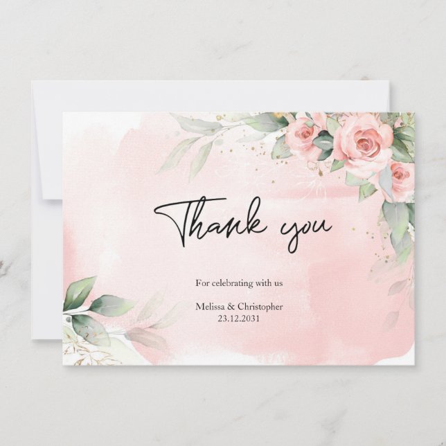 Carte De Remerciements Elégante aquarelle fleurs rousses eucalyptus or (Devant)