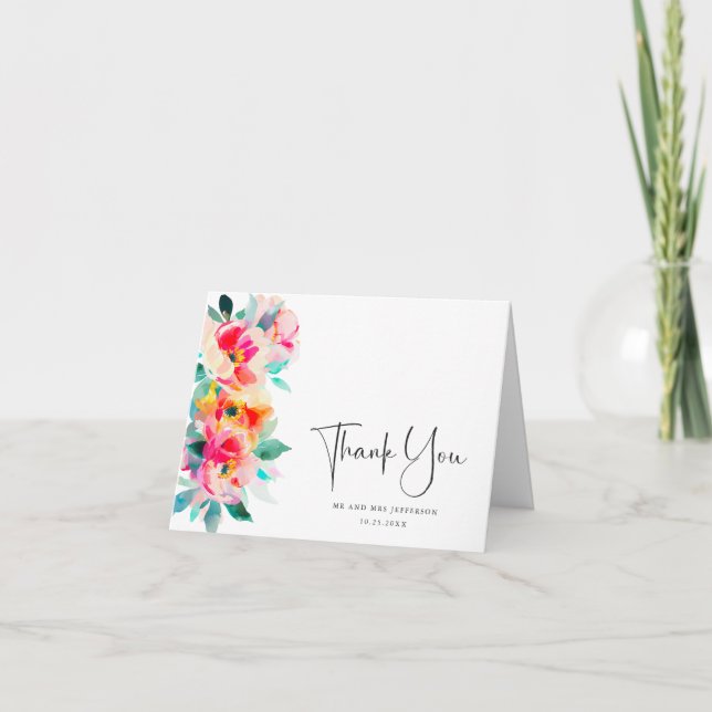 Carte De Remerciements Elégante aquarelle Fleurs sauvages Mariage botaniq (Devant)