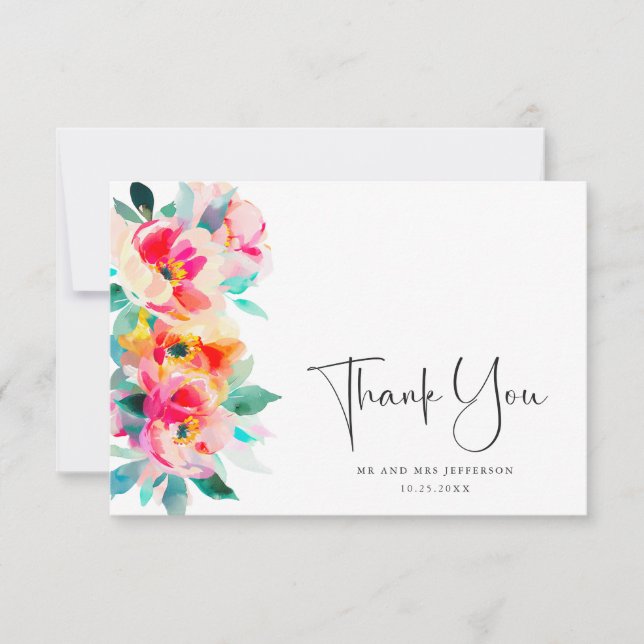 Carte De Remerciements Elégante aquarelle Fleurs sauvages Mariage floral (Devant)