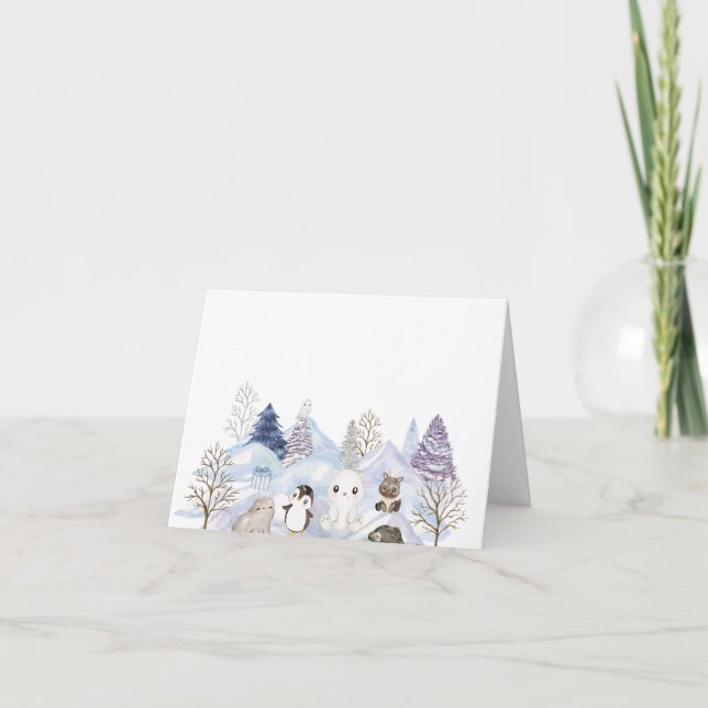 Carte De Remerciements Elégante aquarelle Hiver Arctic animaux baby show (Devant)