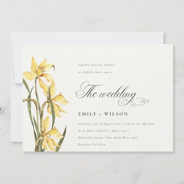 Carte De Remerciements Elégante aquarelle Jaune Daffodil Mariage Invitati (Devant)