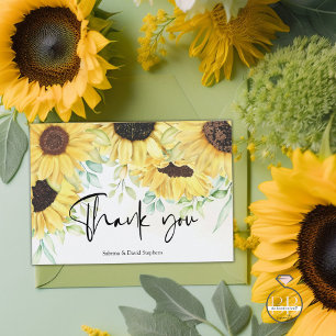 Carte De Remerciements Elégante aquarelle jaune Fleurs de soleil rustique
