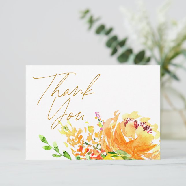 Carte De Remerciements Elégante aquarelle jaune florale (Debout devant)