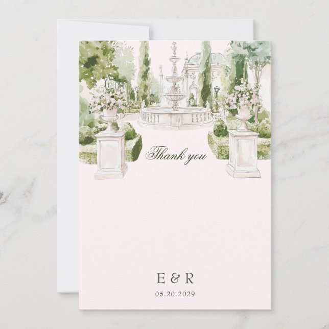 Carte De Remerciements Elégante aquarelle Manor Jardin Mariage (Devant)