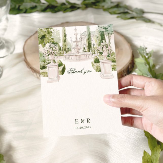 Carte De Remerciements Elégante aquarelle Manor Jardin Mariage (Créateur téléchargé)