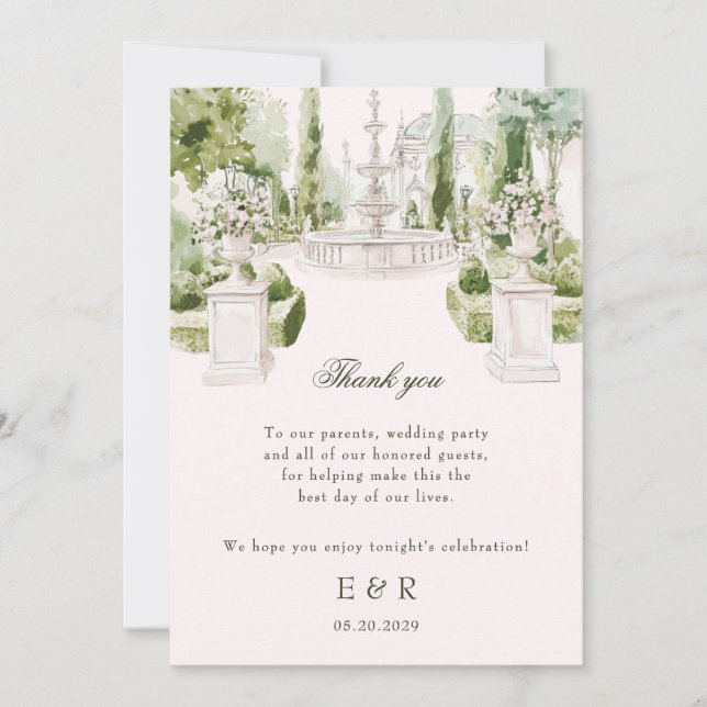 Carte De Remerciements Elégante aquarelle Manor Jardin Mariage (Devant)