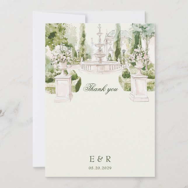 Carte De Remerciements Elégante aquarelle Manor Jardin Mariage (Devant)