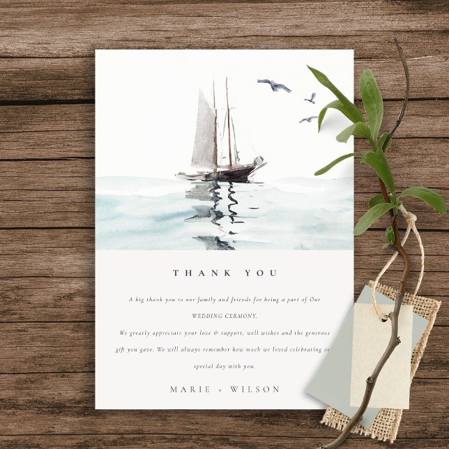 Carte De Remerciements Elégante aquarelle Nautique voile Mariage (Créateur téléchargé)