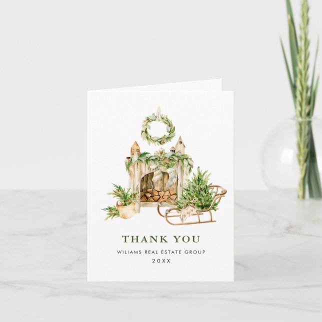 Carte De Remerciements Elégante aquarelle ornement de Noël entreprise (Devant)