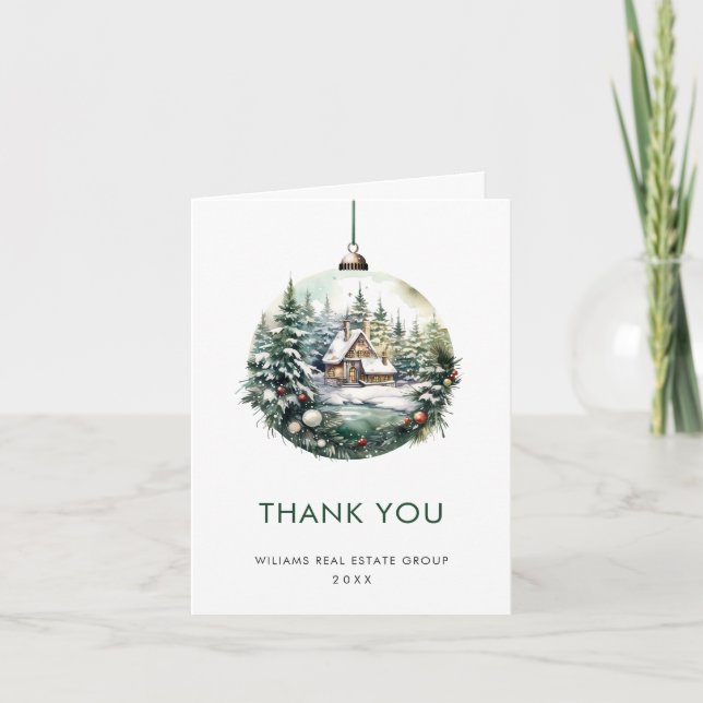 Carte De Remerciements Elégante aquarelle ornement de Noël entreprise (Devant)
