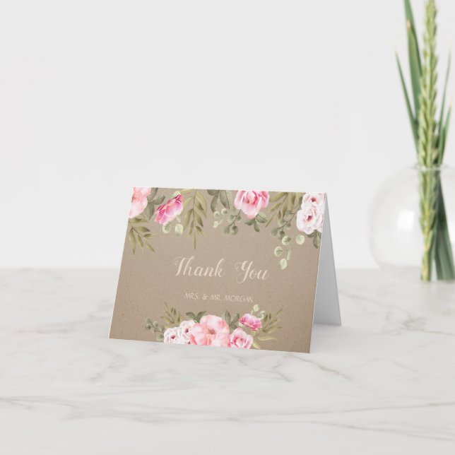 Carte De Remerciements Elégante aquarelle romantique Fleurs (Devant)