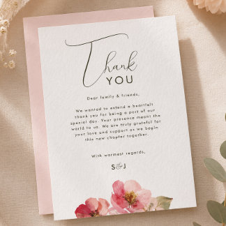 Carte De Remerciements Élégante aquarelle rose corail florale mariage 