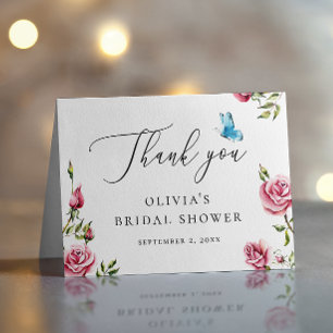 Carte De Remerciements Elégante aquarelle rose fleurie douche nuptiale
